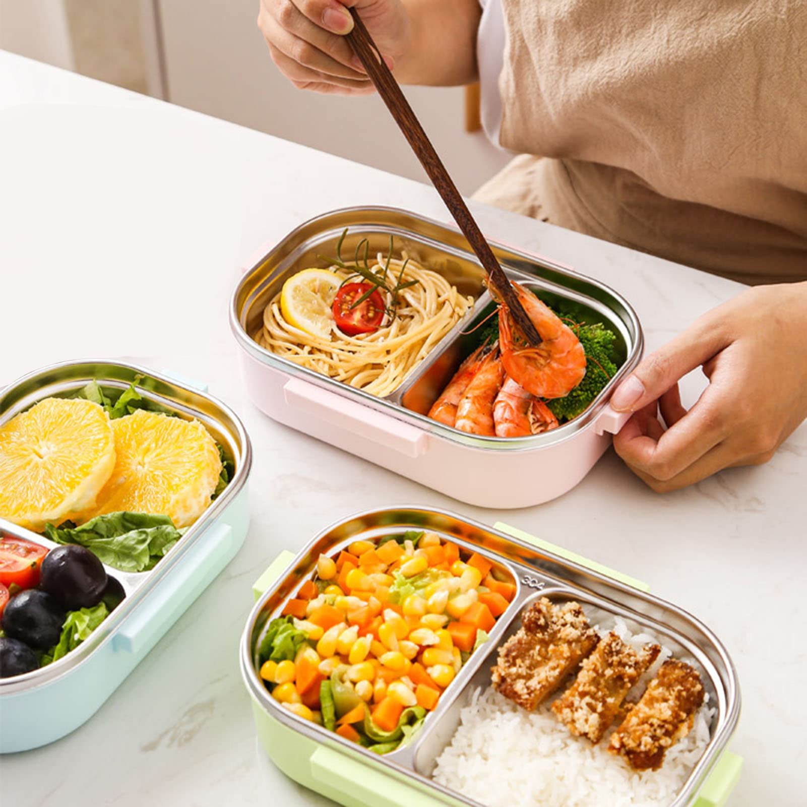 Boîte Bento Isotherme En Acier Inox 304 - Compartiments, Anti-fuite, Avec Cuillère - Pour Enfants Et Adultes