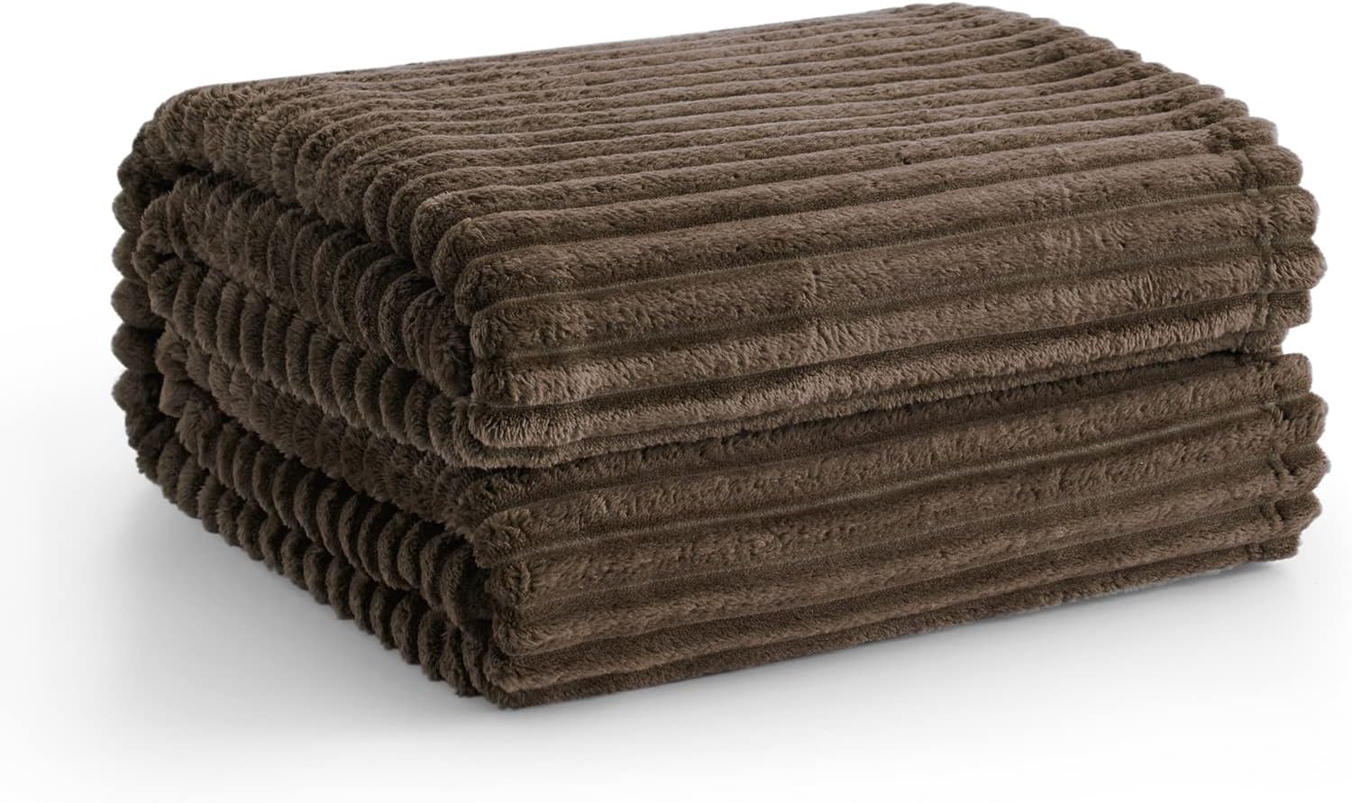 Vessia Flannel Fleece Throw Blanket(50X70 Inch), 300GSM Cozy Brown Stripe Throw for Couch, Sofa and Bed, Warm and Soft Chocolate Microfiber Ribbed Blanket for All Season - Image 5