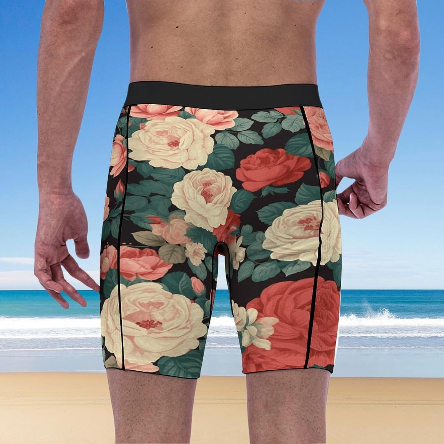 Roses and Peonies Compression Shorts Men Spandex Sport Shorts Workout Performance Baselayer Underwear