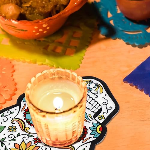 Miniatura 6 de 100 servilletas de Día de los Muertos, decoraciones de Día de los Muertos, servilletas de cóctel de flores de calavera de azúcar, servilletas de