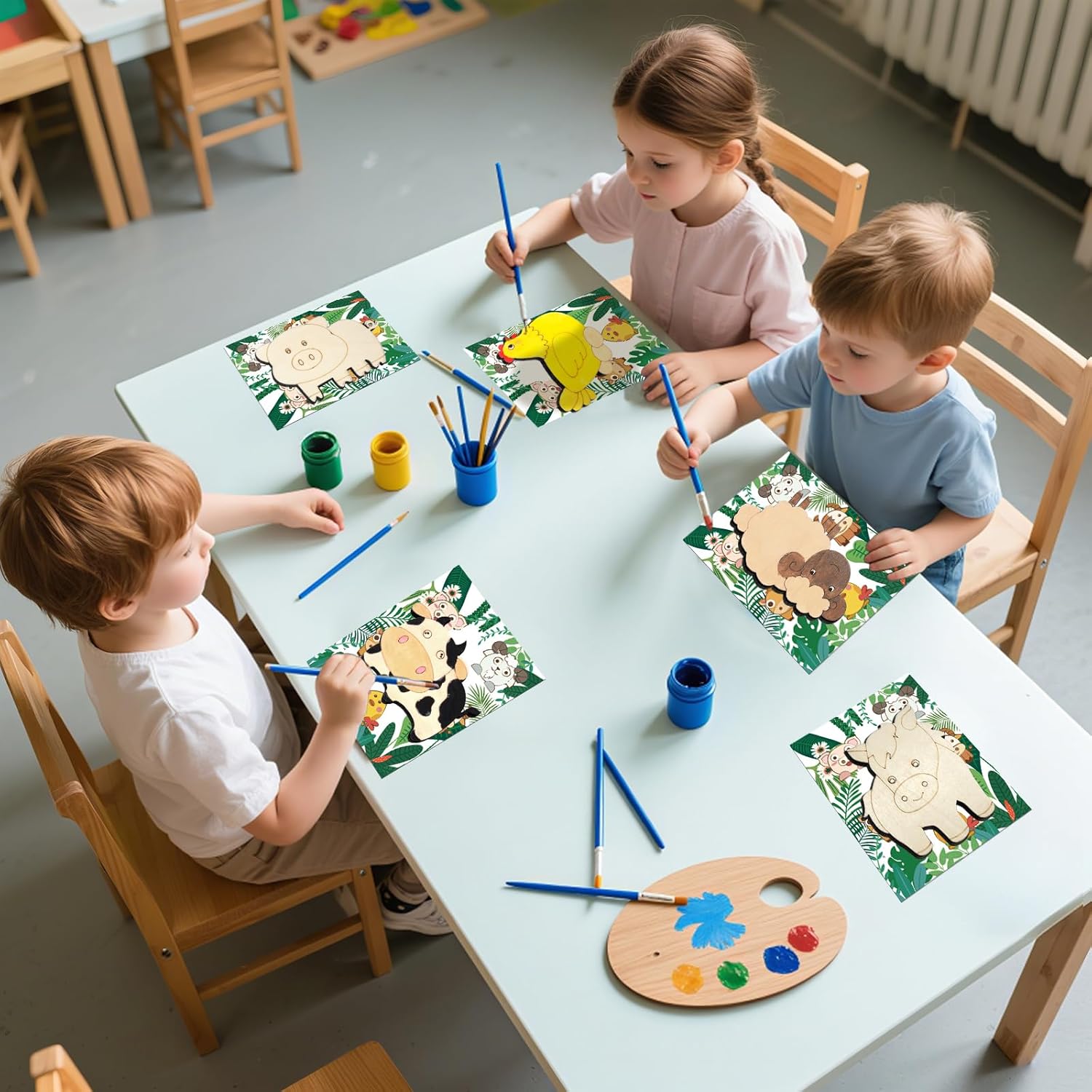 Artfolder Wooden Farm Animal Party Favors - Individually Packaged 12 PCS Animal & House Painting Kit with Brushes and Paints, Funny Thickened Wood Farm Themed Party Favors for Kids - Image 7