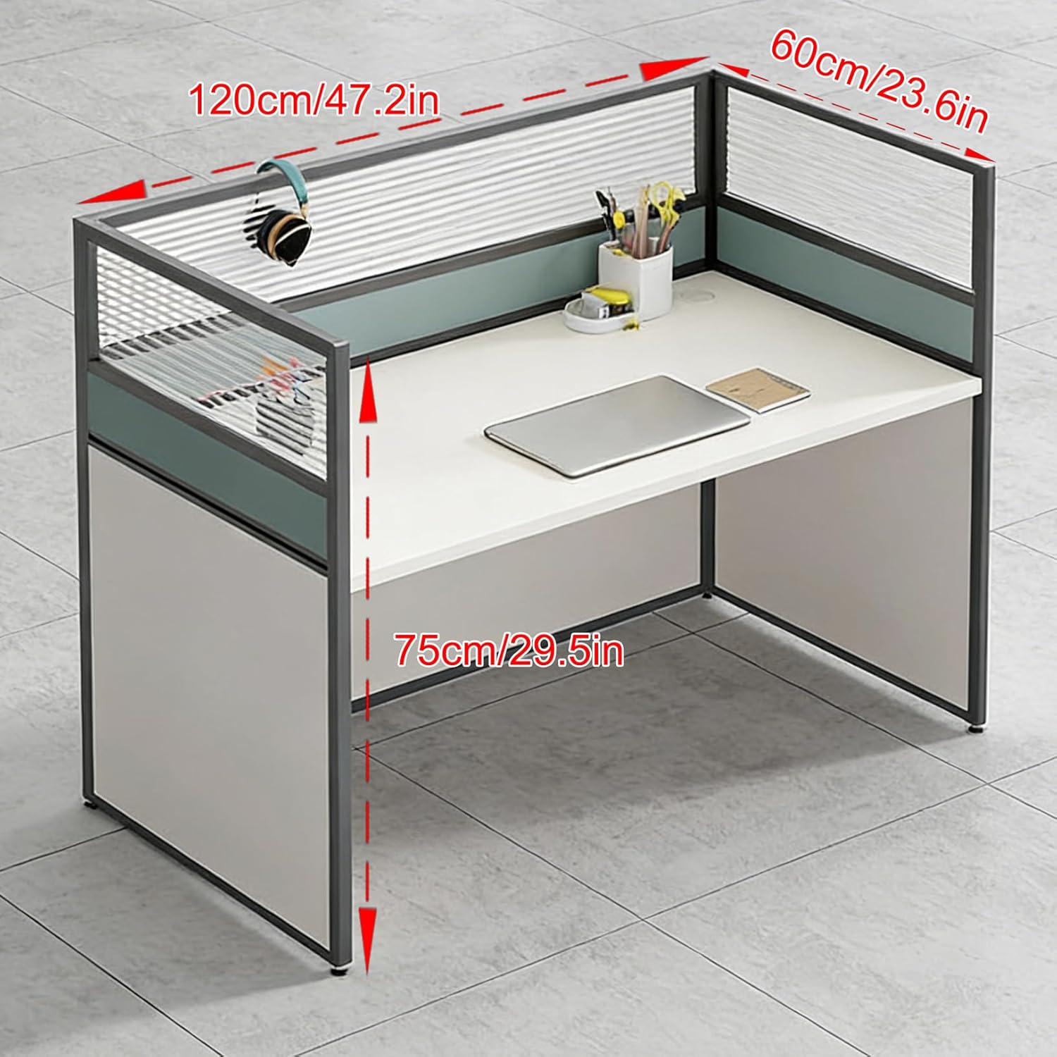 Modern Office Cubicle Workstation Desk with Privacy Panels, Modular Computer Desk with Cable Management, Office Desk for Home Office or Commercial Workspace (1 Person, Wood w/Cabinet)
