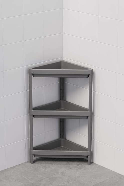 Mithra Life 3 Katlı Üçgen Plastik Gri Banyo Mutfak Rafı MIT1061