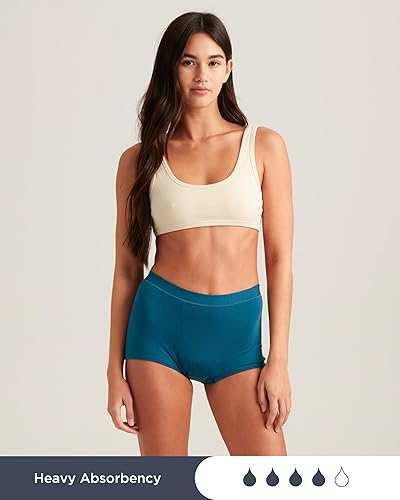 Miniatura 3 de saalt Ropa Interior de Período Boyshort Modal Comfort - Absorción Intensa - Cómoda, Delgada y te Mantiene Seca de Todas las Fugas (Mediano, Azul