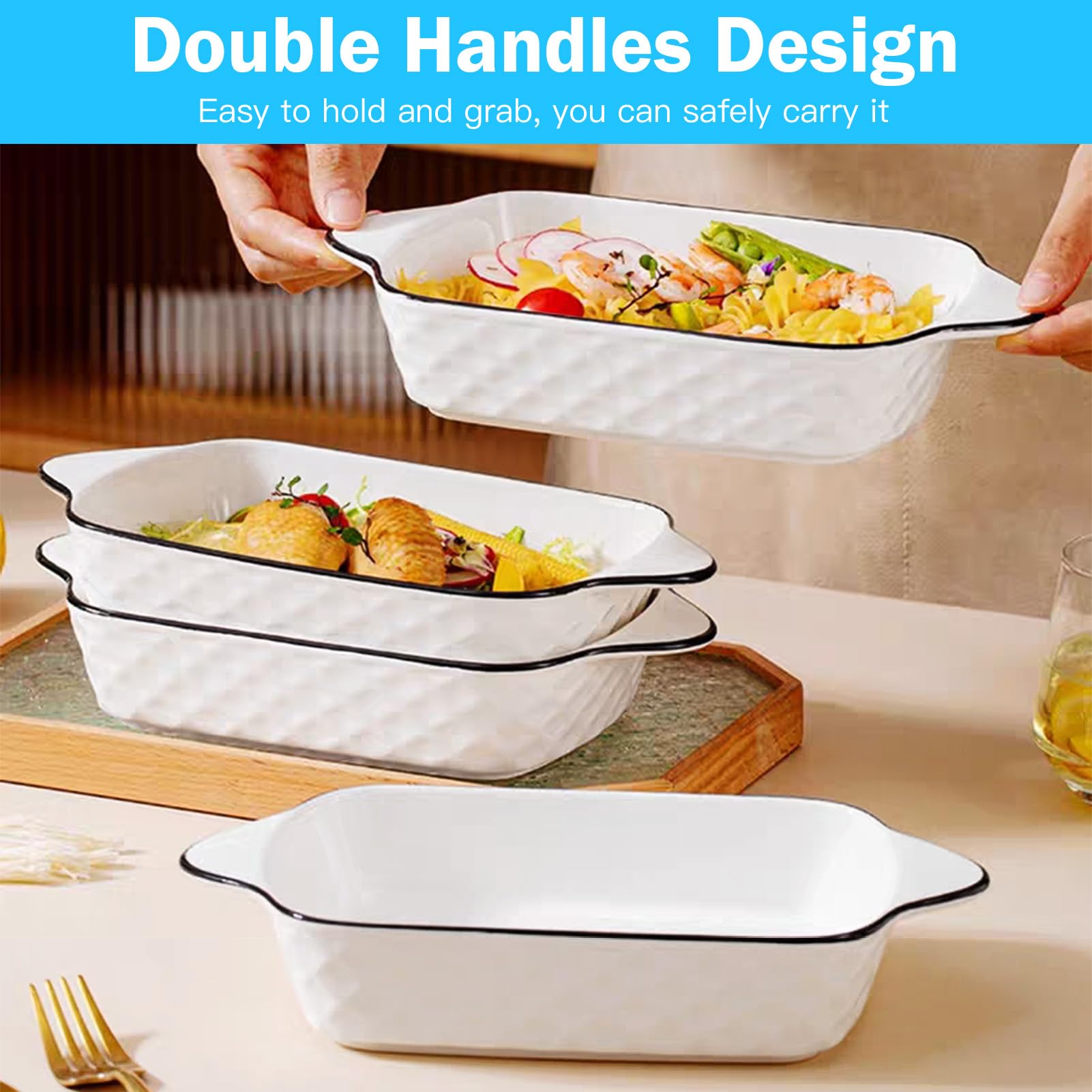 Lot De 2 Plats à Gratin Céramique Bleu 23,5 X 13 X 4,5 Cm - Moules Rectangulaires Avec Poignées - Parfaits Pour Lasagnes, Tartes & Pâtes
