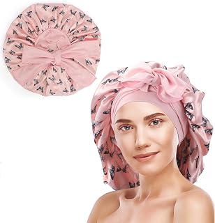 Unaone Silk Bonnet Satin Bonnet,Hair Bonnets for Curly Hair Sleeping,Women Satin Sleep Cap, Sleep Bonnets for Women,Silk Bonnet with Elastic Soft Band Big Bonnet Pink