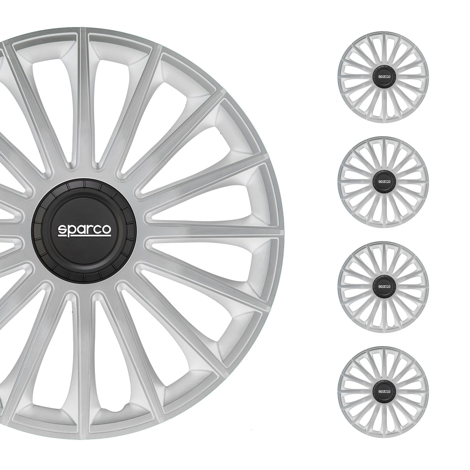 Sparco Spc1493Sv Set Copricerchi 4 Pezzi Treviso 14 Pollici Argento, Silver, Set Di 4
