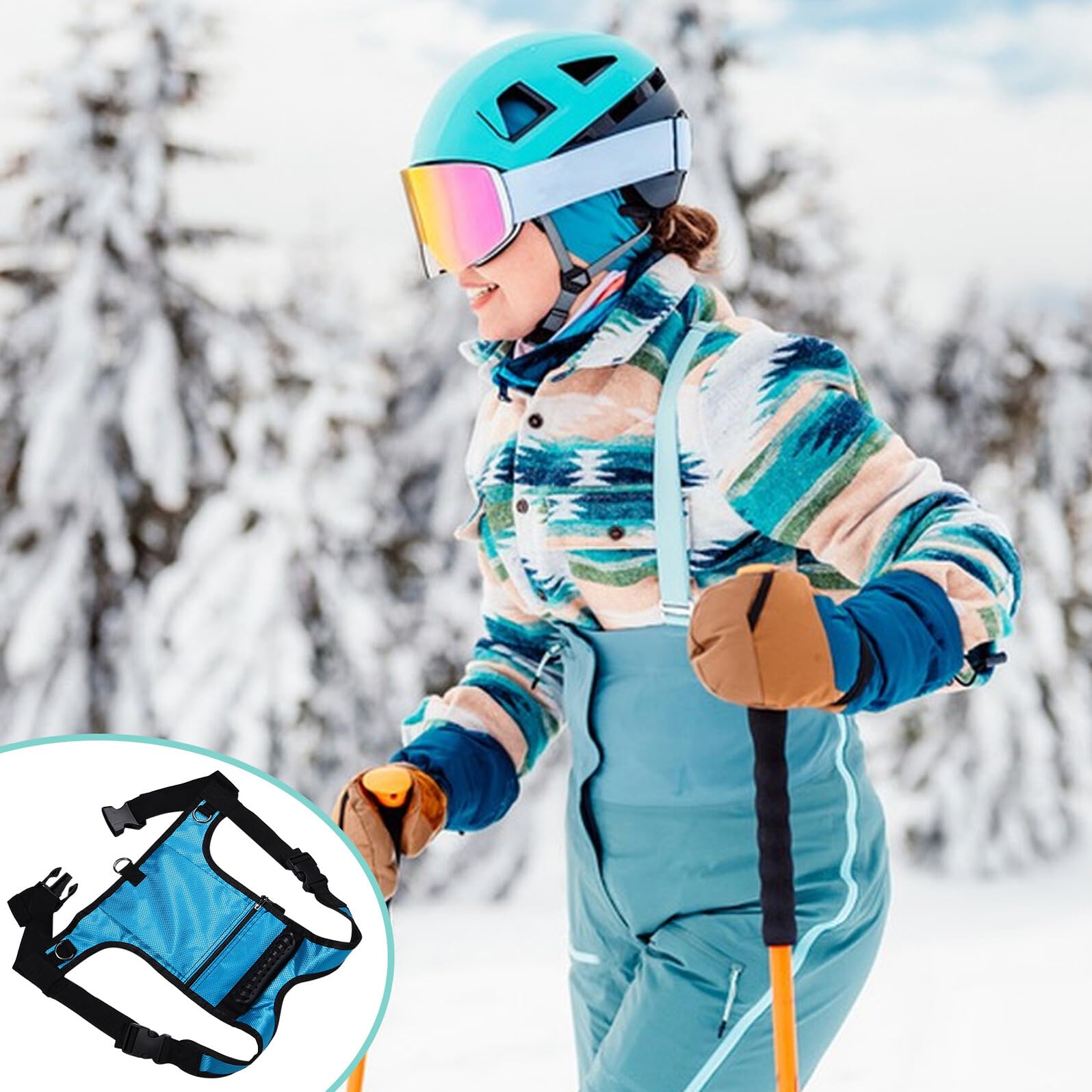 BESPORTBLE Imbracatura Regolabile da Sci per con Guinzaglio di Sicurezza in Rete Traspirante, Cintura Allenamento Snowboard Multiuso per Controllo Velocità e Supporto su Piste Invernali
