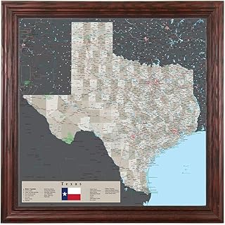 Push Pin Travel Maps Posters & Prints - Earth Toned State Map - Texas - Solid Wood Cherry Red - Framed Pin Map, Arrives Ready to Hang with 150 Pins - Handcrafted in USA - 27.5 inches x 27.5 inches