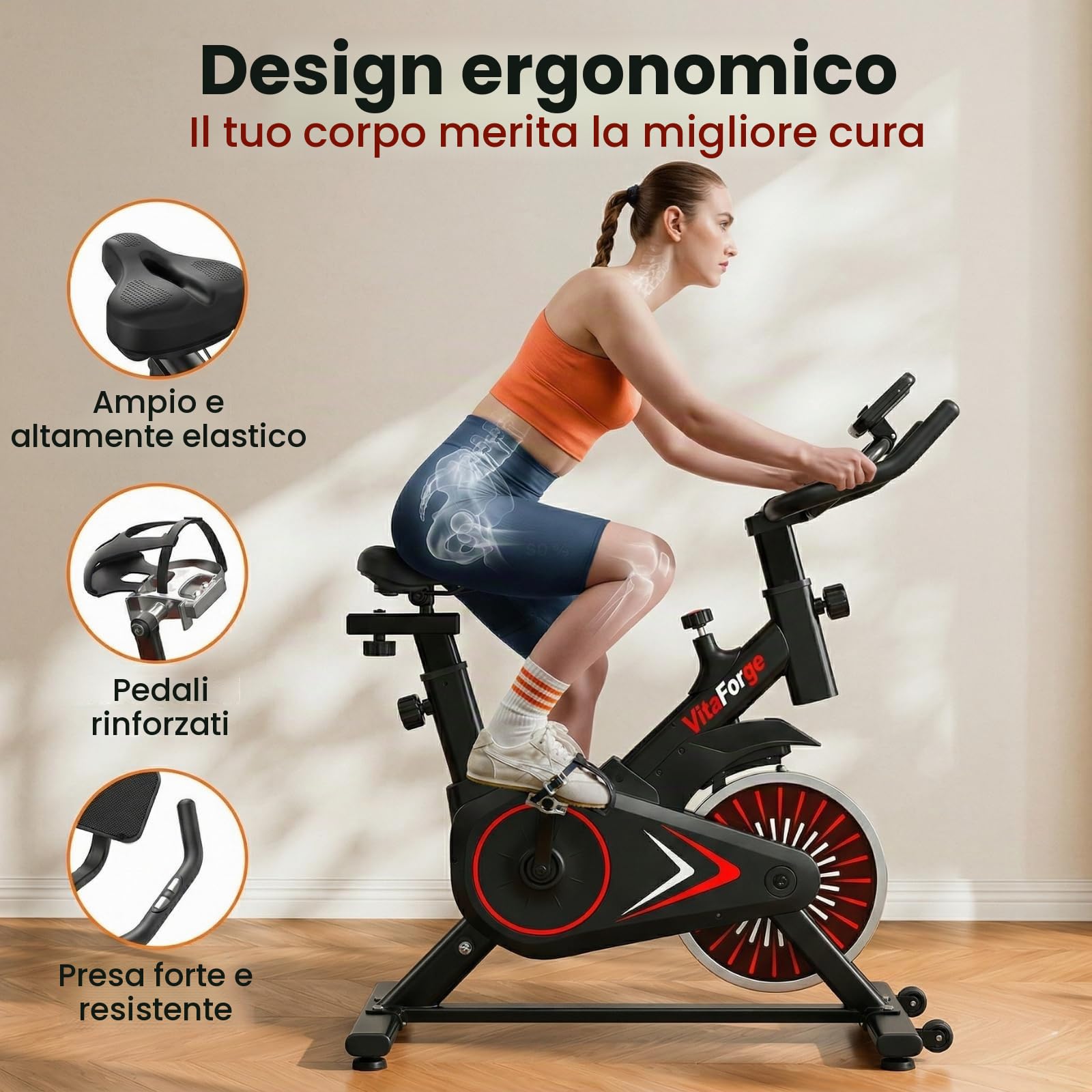 Cyclette, cyclette silenziosa per interni, per casa, con resistenza magnetica regolabile e regolazione in altezza