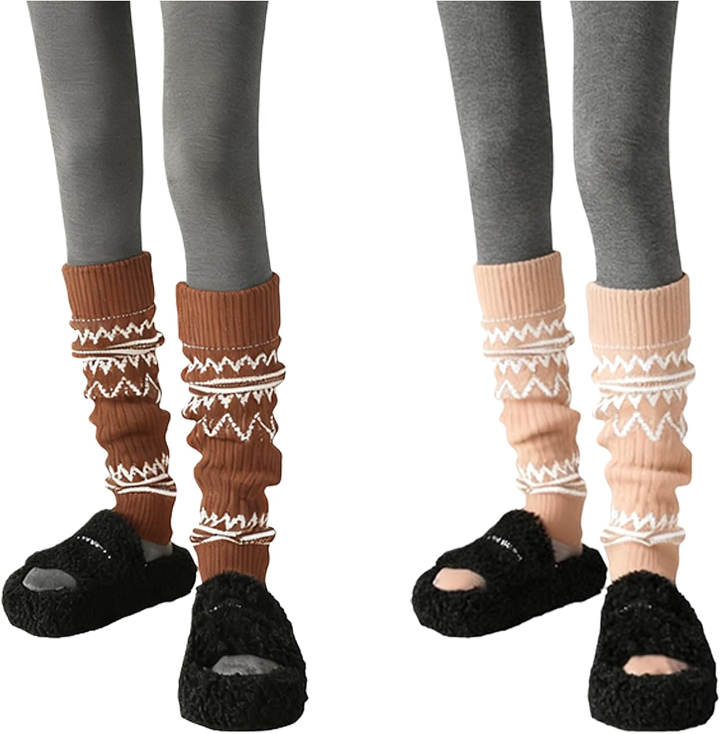 2 Pairs Women's Vintage Style Knitted Leg Warmers, Warm Slouchy Leg Warmers for Winter Fashion