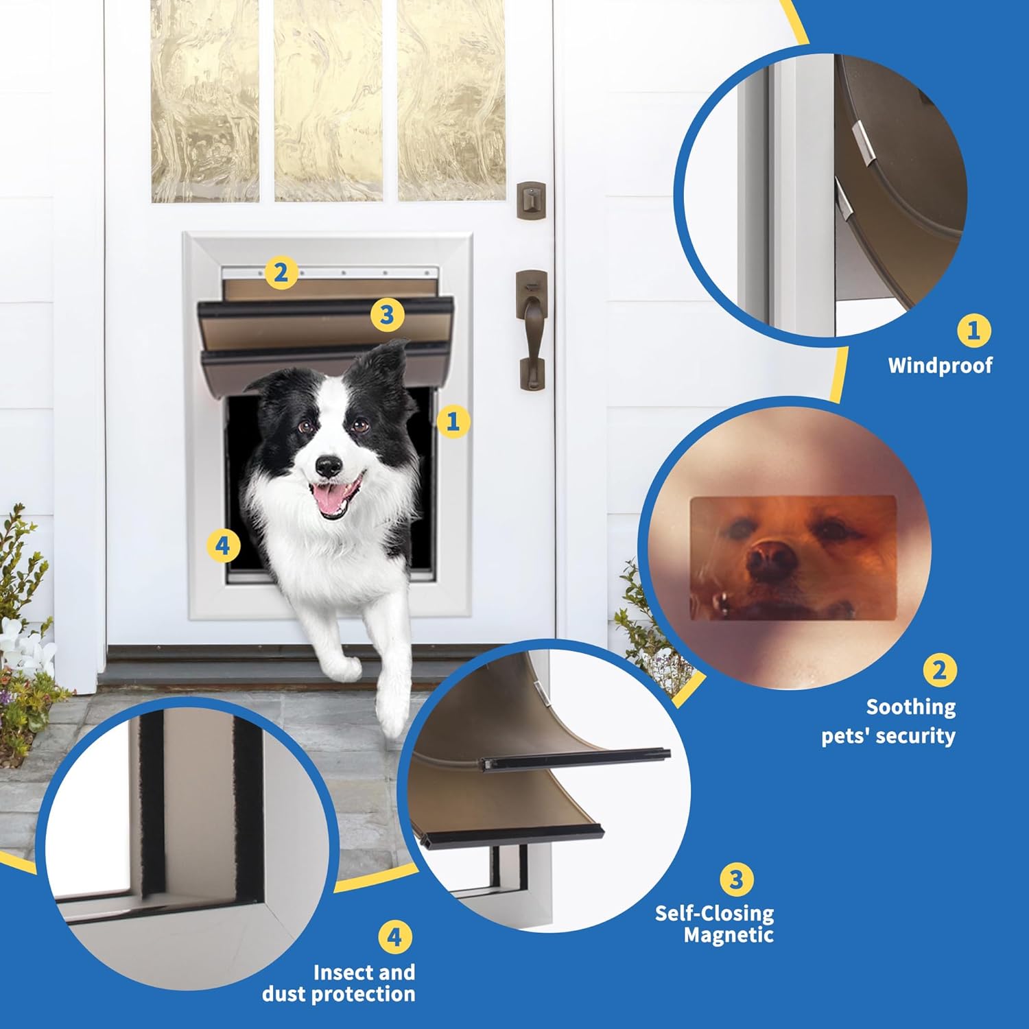 XL Dog Door for Door - Aluminum, Lockable for Safety, Easy in & Out, Extreme Weather Resistant, Up to 220 lbs