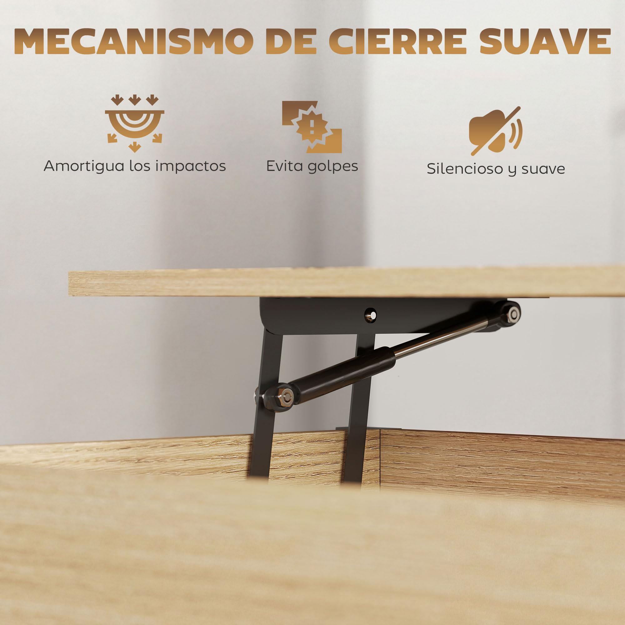 HOMCOM Mesa de Centro Elevable con Ruedas 105x50x67 cm Natural y Blanco | Mesita de Salón con Compartimento Oculto, Estantes Abiertos, Mesa de Café para Comedor, Oficina