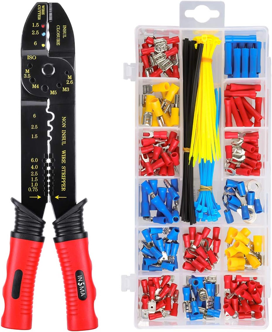 Wire Crimping Tools, INSMA Wire Stripper Cutter Tool Set with 271pcs Wire Terminal for Cutting, Stripping, and Crimping Insulated and Non-Insulated Terminals, Connectors, Plug Connectors