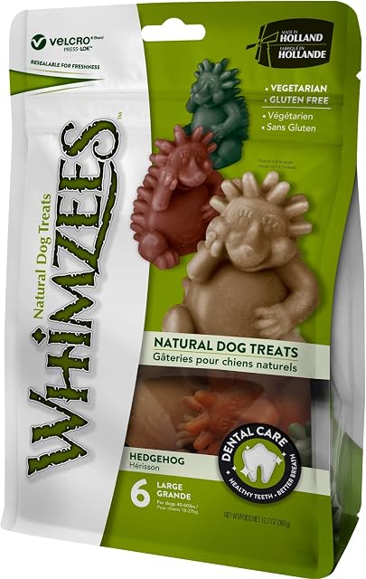 WHIMZEES Hedgehog, Natural and Grain Free Dog Dental Sticks, Dog Chews for Large Breeds, 6 Pieces, Size L