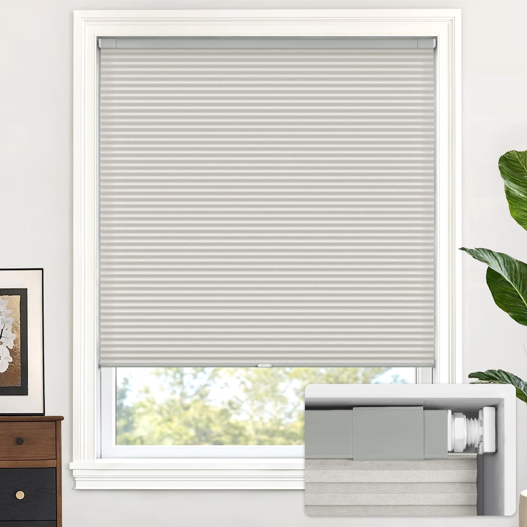 LazBlinds Cordless Cellular Shades No Tools No Drill Light Filtering Cellular Blinds for Window Size 22'' W x 64'' H, Dovy Grey โ image 1