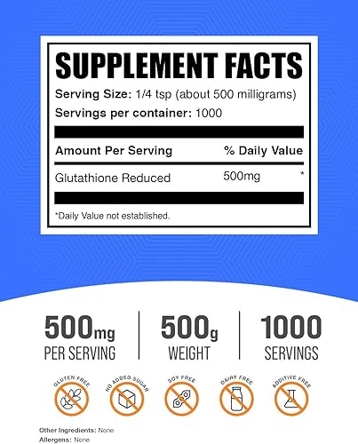 Miniatura 7 de BulkSupplements Glutatión polvo reducido puro, 1