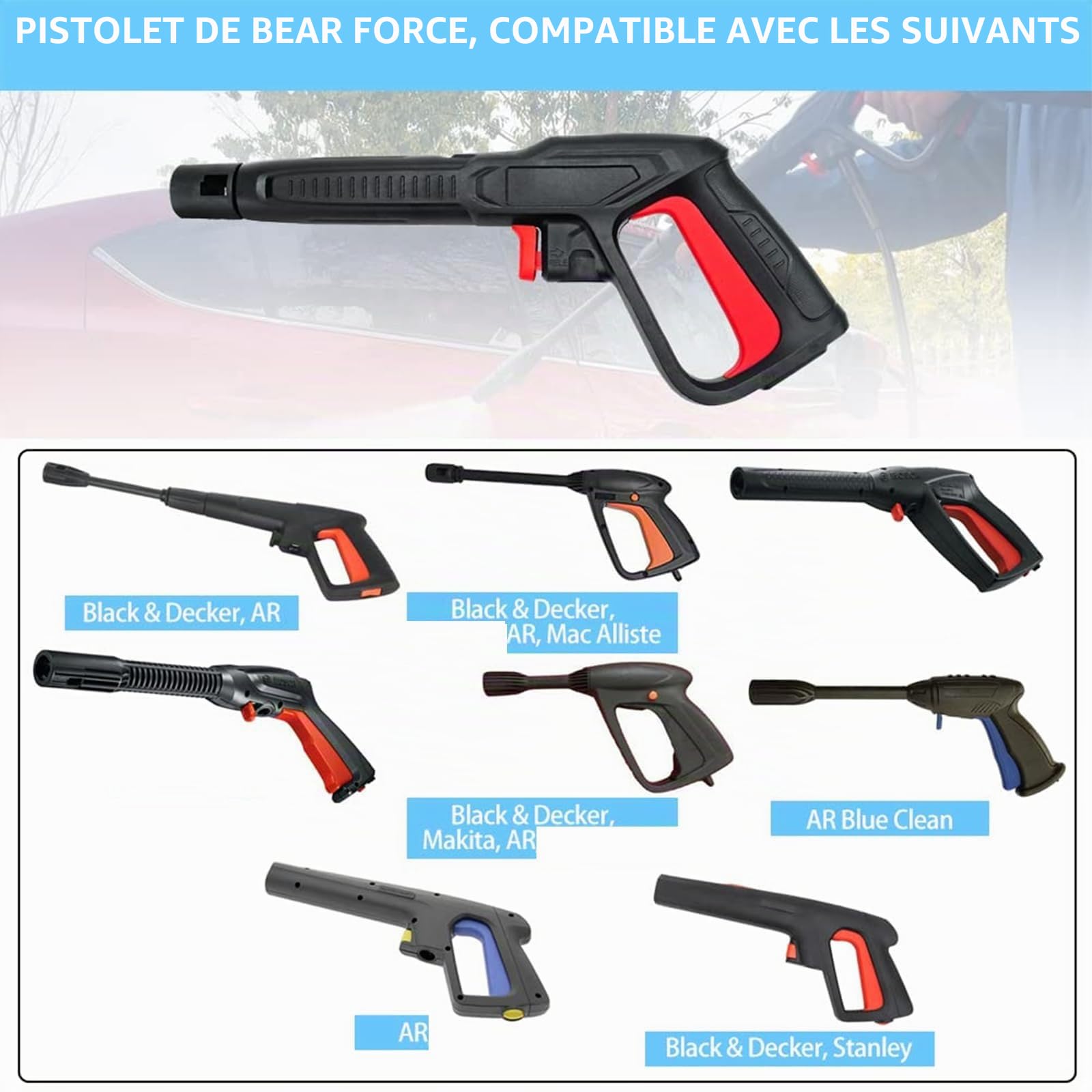 BEAR FORCE Pistolet pulvérisateur de rechange avec lance Jet, compatible avec certains nettoyeurs haute pression électriques pour Bosch