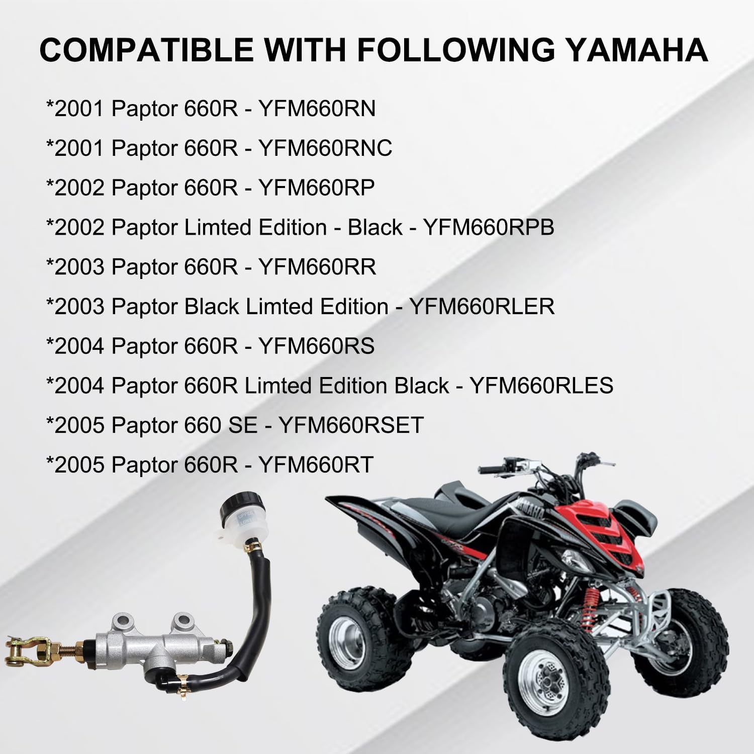 Rear Foot Brake Master Cylinder Compatible with Yamaha Raptor 660 660R YFM660 2001-2005 Replacement # 4PT-2580E-00-00