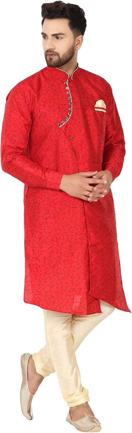 SKAVIJ Men's Tunic Art Silk Kurta Pajama Indian Traditional Suit Wedding Party Festive Season Dress Set - Image 4