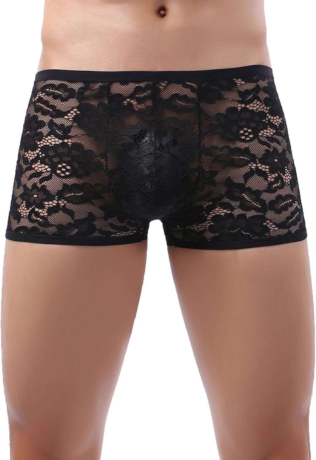 Men's Floral Lace Boxer Briefs Sheer Pouch Trunks Underwear