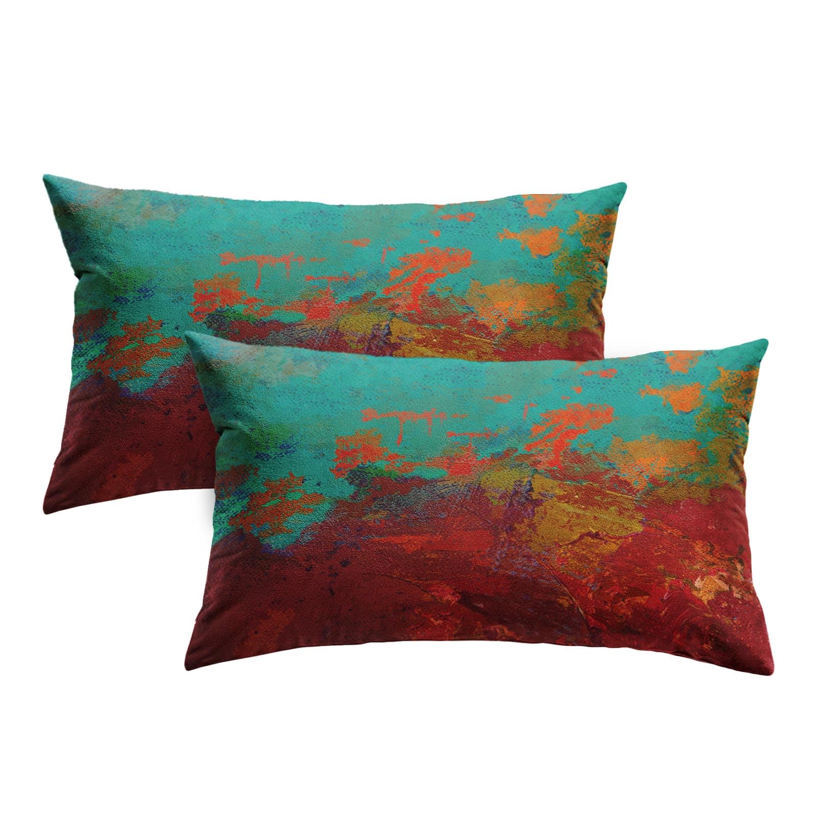 Britimes Throw Pillow Covers Modern Home Art Decor, 12 x 20 Inches Set of 2 Pillow Cases Decorative, Abstract Oil Painting Pillowcases for Bedroom, Living Room, Turquoise Orange
