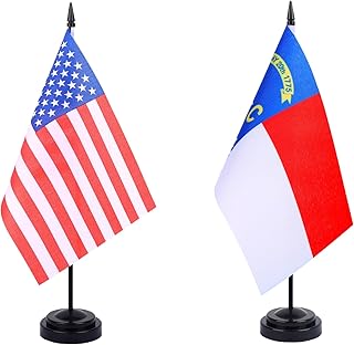 WXTWK 2 Pack USA North Carolina Flag North Carolina State Desk Flag Set - Mini Small North Carolina Table Office Flags with Black 12" Solid Pole Stand Base Classroom Meeting Desktop Decorations
