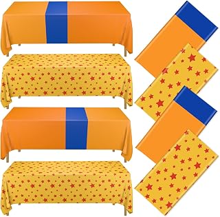 Anime Theme Tablecloth - 4 Pack Orange and Blue Printed with Red Stars Tablecloths for Kid's Anime Birthday Decorations Cartoon Theme Supplies