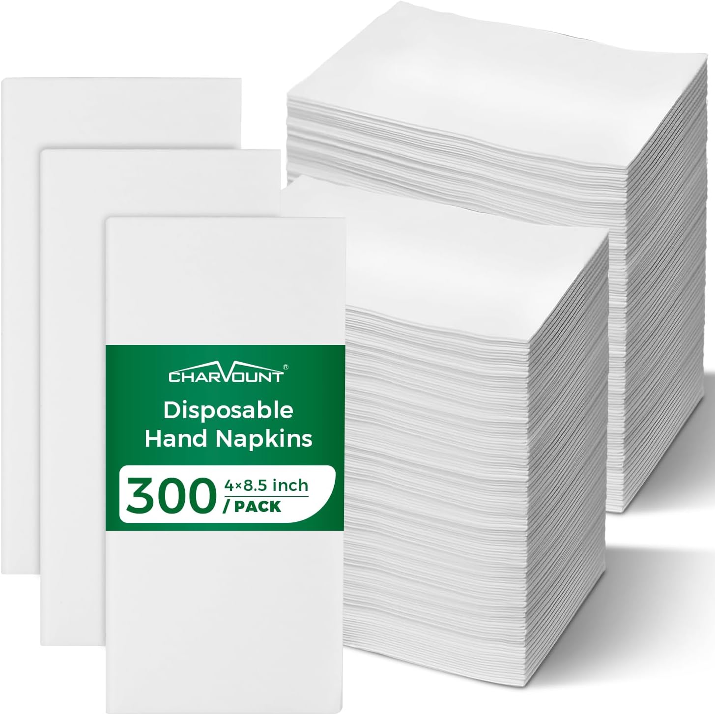 Charmount 300 Pack Disposable Linen-Feel Guest Towels, Soft Absorbent White Hand Towels Bulk, Cloth-Like Napkins for Bathroom, Kitchen, Wedding, Party, Events