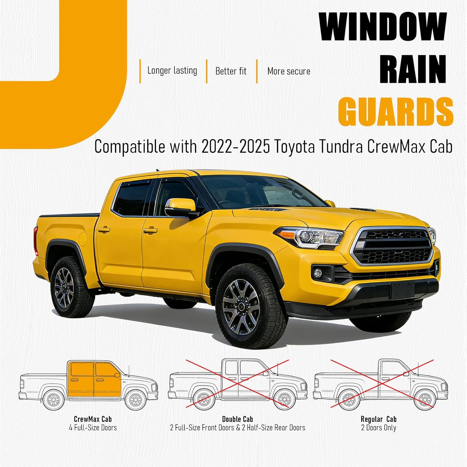 in-Channel Window Rain Guards Deflectors Fit for 2022-2025 Toyota Tundra CrewMax Cab Truck Window Wind Vent Visors Deflector Accessories 4Pcs
