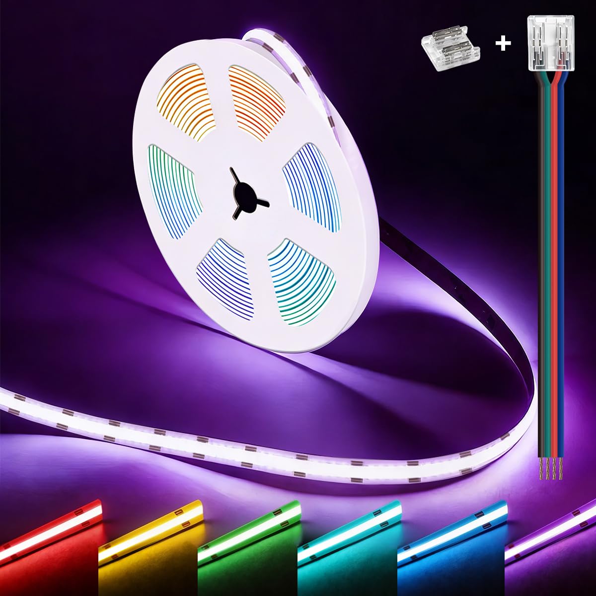 Illuburg Rgb 24V Cob Led Strip 10 M 576Leds/M Cri90+ Dimmable Self-Adhesive Multicolor Decoration Strip Striscia Strip Luminous