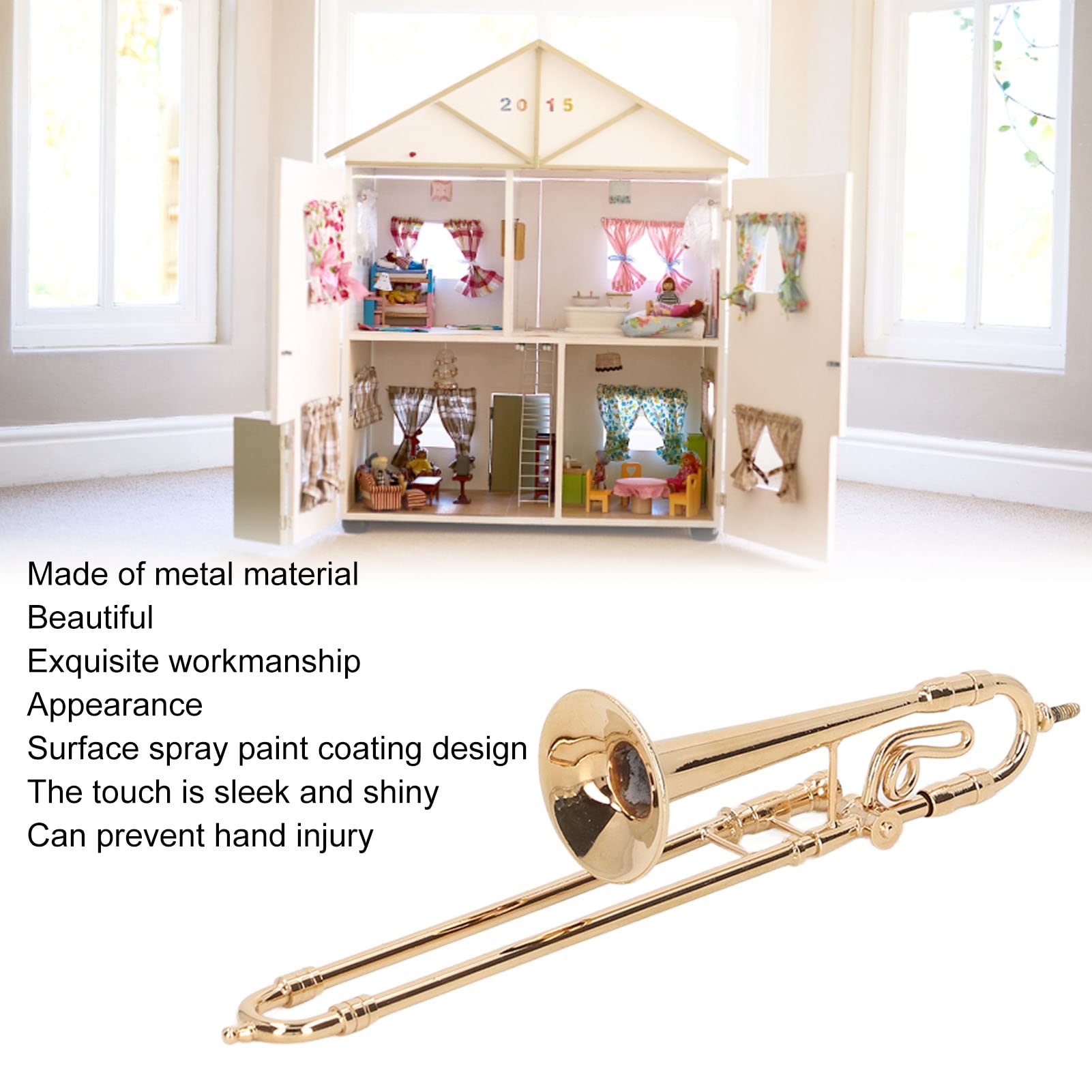 Adorno De Trombón De Latón, Trombón Alto con Acabado Dorado, Modelo De Instrumentos De Casa De Muñecas En Miniatura para Accesorios De Casa De Muñecas