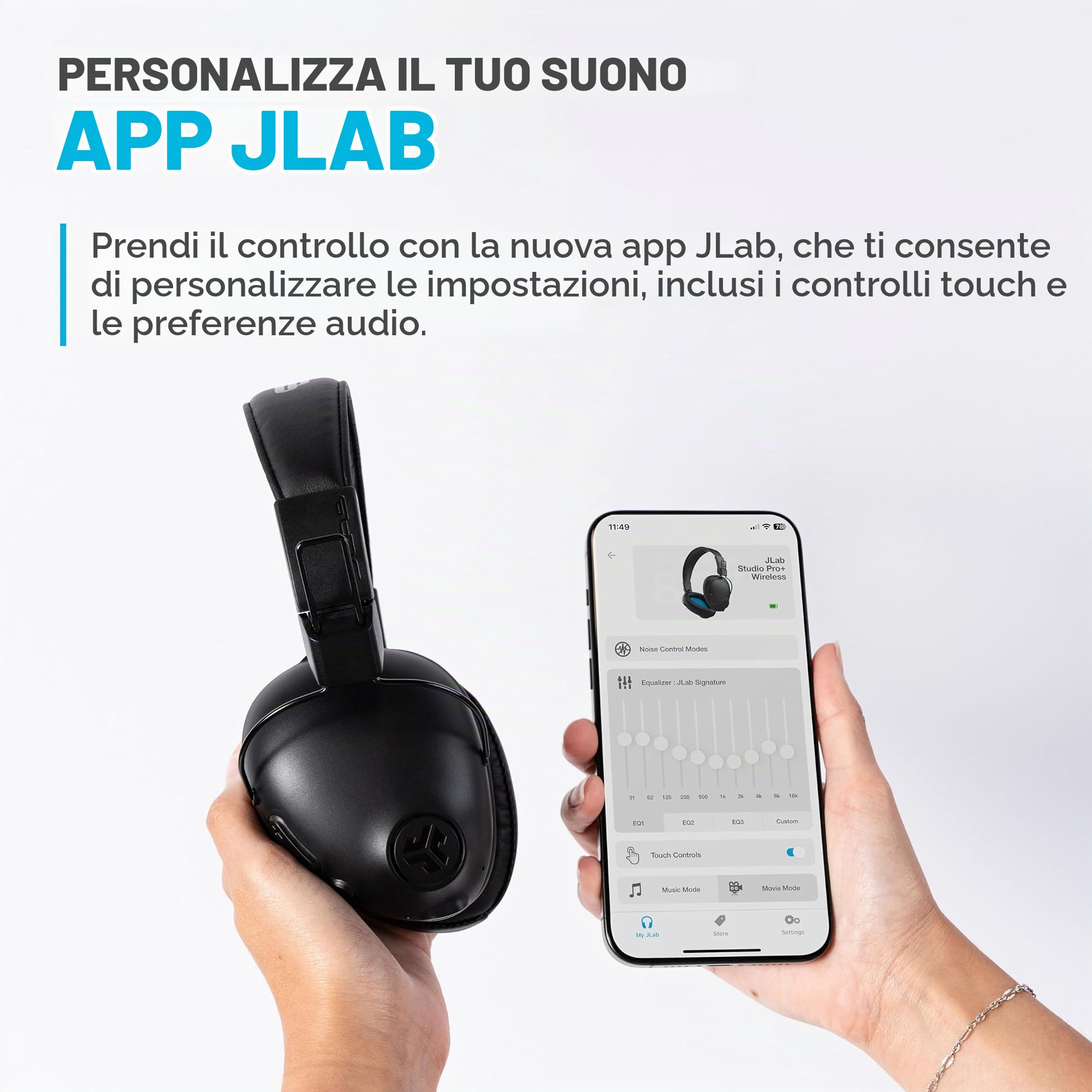 JLab Studio Pro+ Cuffie Bluetooth Over-Ear - Microfono 65 Ore, Nero | Cuffie Wireless con Microfono Integrato, Multipoint, Pieghevoli, Padiglioni imbottiti in Cloud Foam