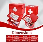 Flexzion First Aid Boîte vide 8.5 Boîte de médecine en métal de pouce, grand organisateur de premiers soins boîte de rangement en étain avec plateau amovible, diviseurs, poignées latérales, Vintage conteneur d'approvisionnement médical (rouge avec/croix blanche)
