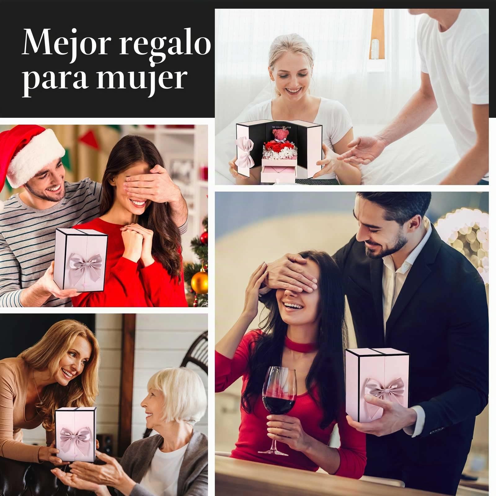 Cumpleaños Regalos para Mujer Mama, Regalos Originales para el Dia de la Madre, Collar de Rosa Eterna Preservada con Texto en Inglés I Love You en 100 Idiomas, Regalo Aniversario Boda Mujer Novia