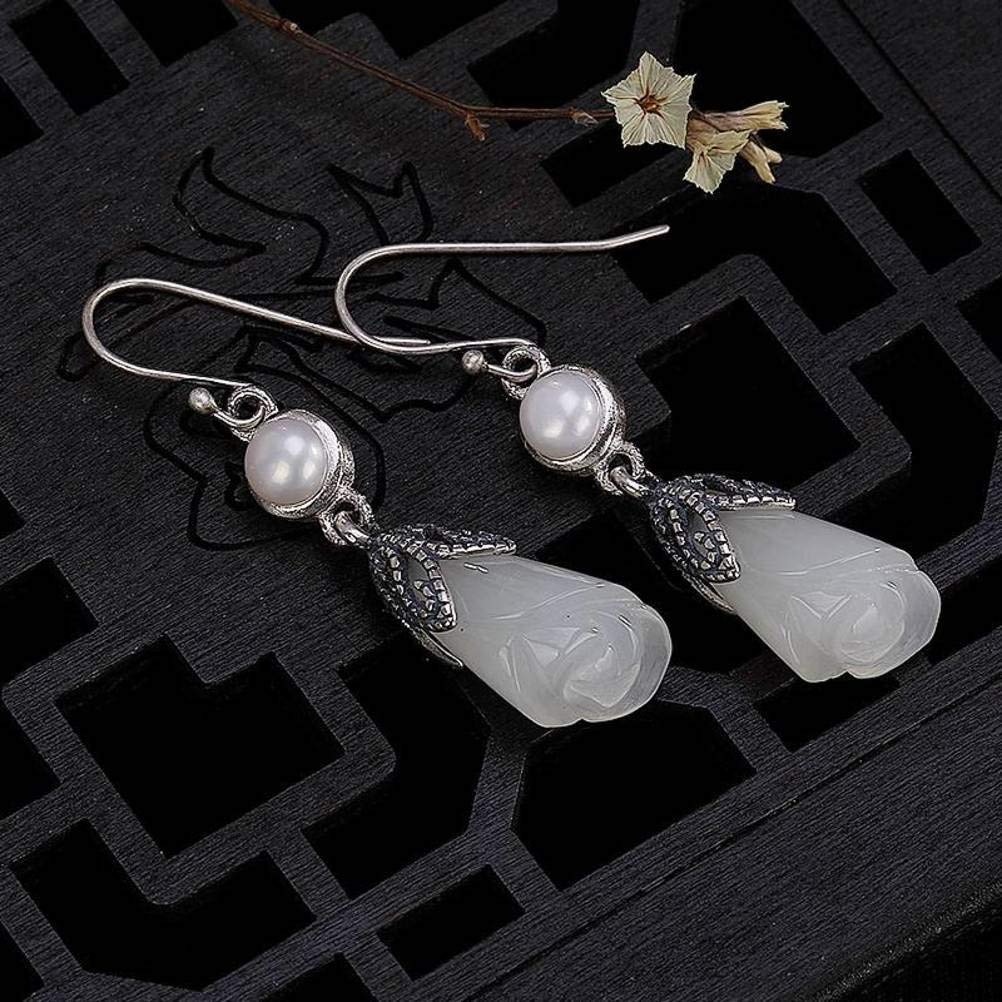 Boucles d'oreilles néphrite blanc anti-ternissement style chinois - 8