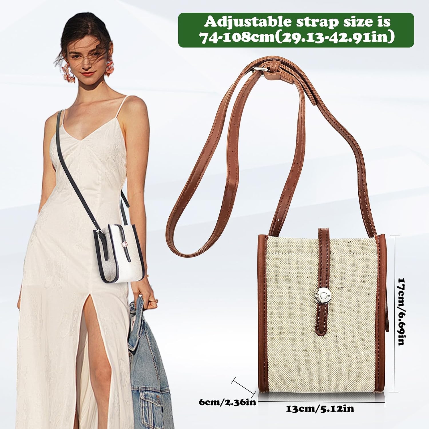WisePoint Small Crossbody Purse – PU Leather, Adjustable Strap, Phone Size Bag - View #4