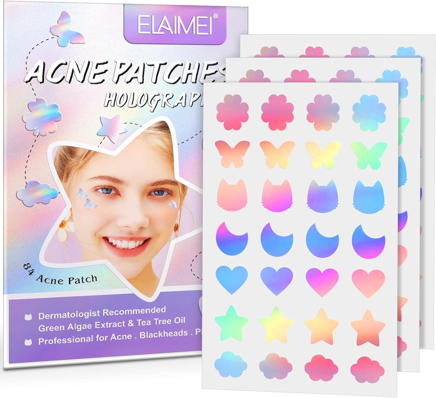 Valleylux Laser Face Pimple Patches, 84 Patches Cute Acne Healing