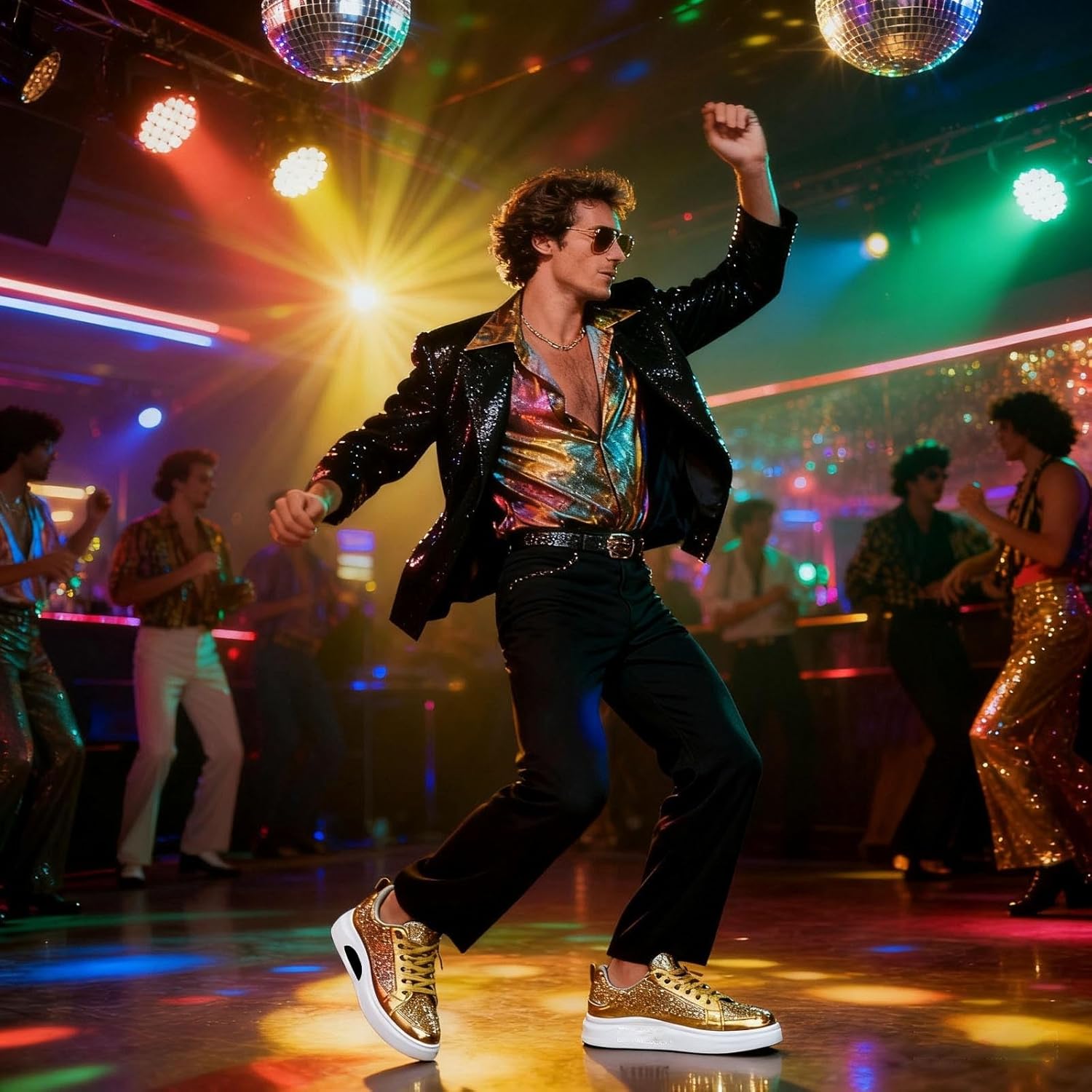 Mens Glitter Fashion Sneakers Wide Width Sparkly Lace Flat Running Bling Holiday Tennis Shoes for Men Size 8-10.5 - Image 2