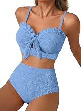 Dokotoo Women's Bikini Set Push Up Sexy Knot Bikini High Waist Tummy Control Shell Texture Swimwear Two Piece Swimsuit S-XXL