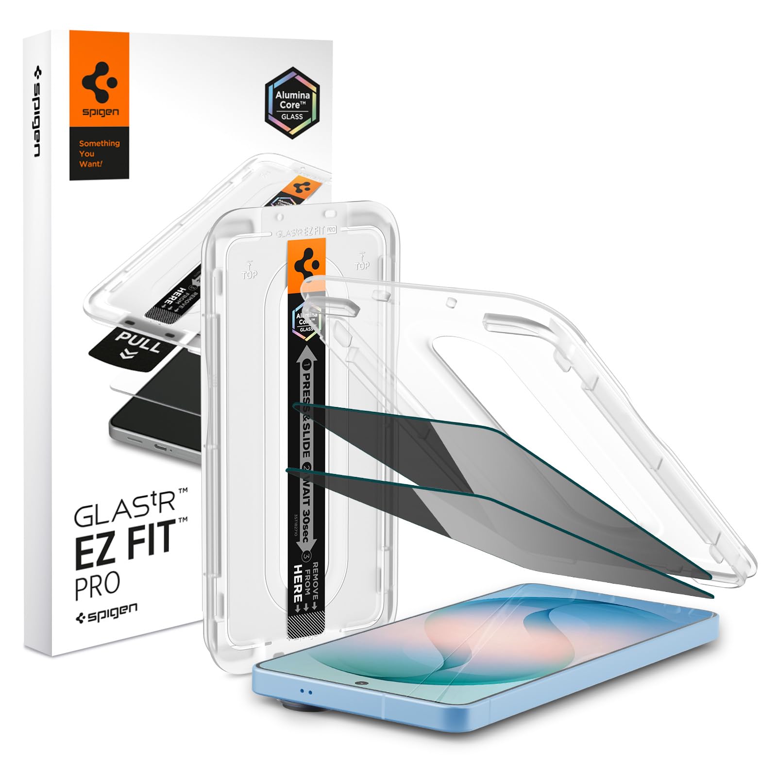 Spigen Samsung Galaxy S26 Plus ile Uyumlu Hayalet Cam Ekran Koruyucu AluminaCore™ iyonlaştırılmış Güçlendirilmiş Cam Teknolojisi Anti-Dust Kolay Kurulum GLAS.tR EZ Fit Pro Privacy (2 Adet) - AGL11081