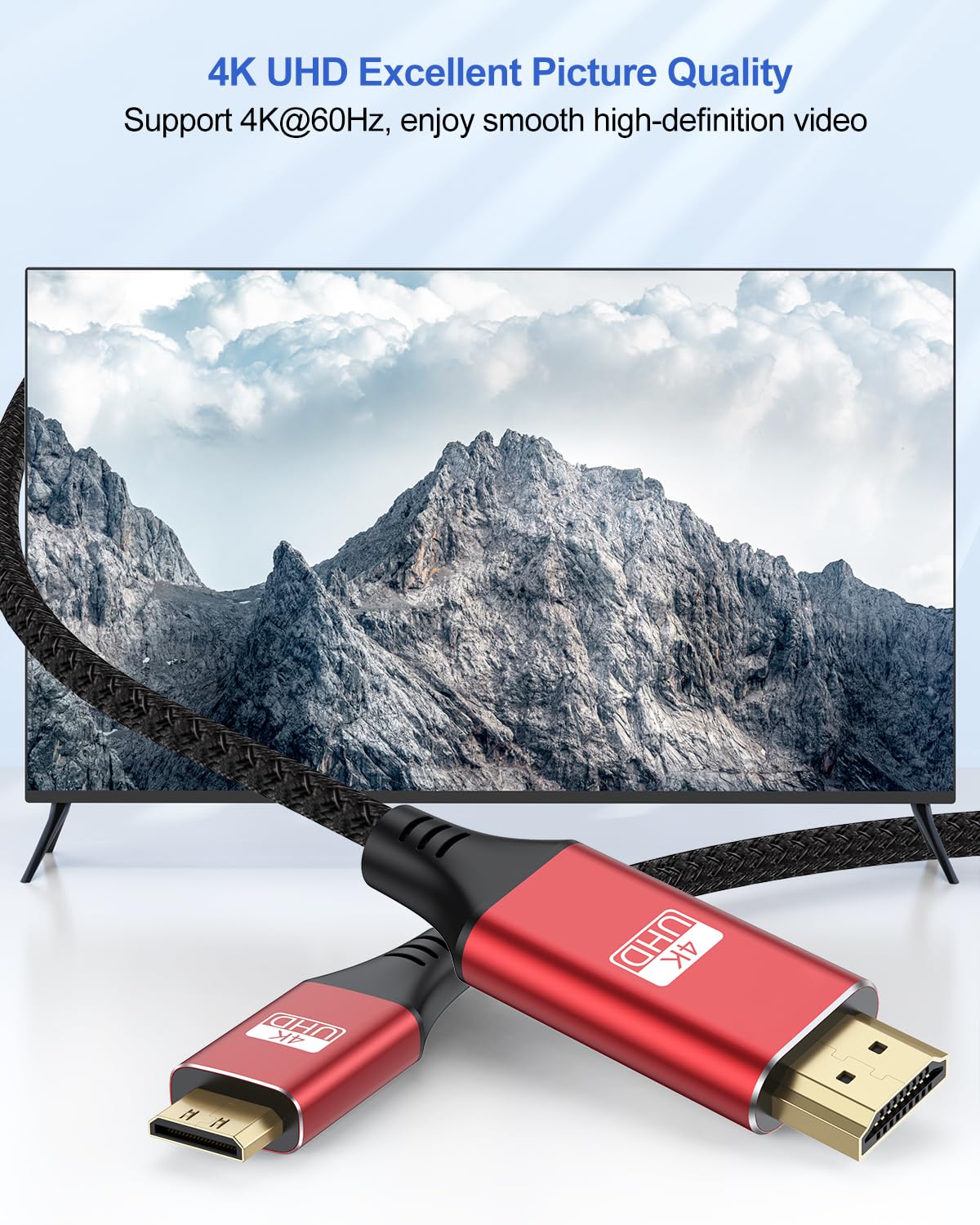 Cable mini HDMI a HDMI de 3 pies, 4K HDMI a Mini HDMI de 18 Gbps de alta velocidad, mini cable HDMI 4K a 60 Hz 2K para cámara, videocámara, tableta, laptop, monitor, televisión de alta 3