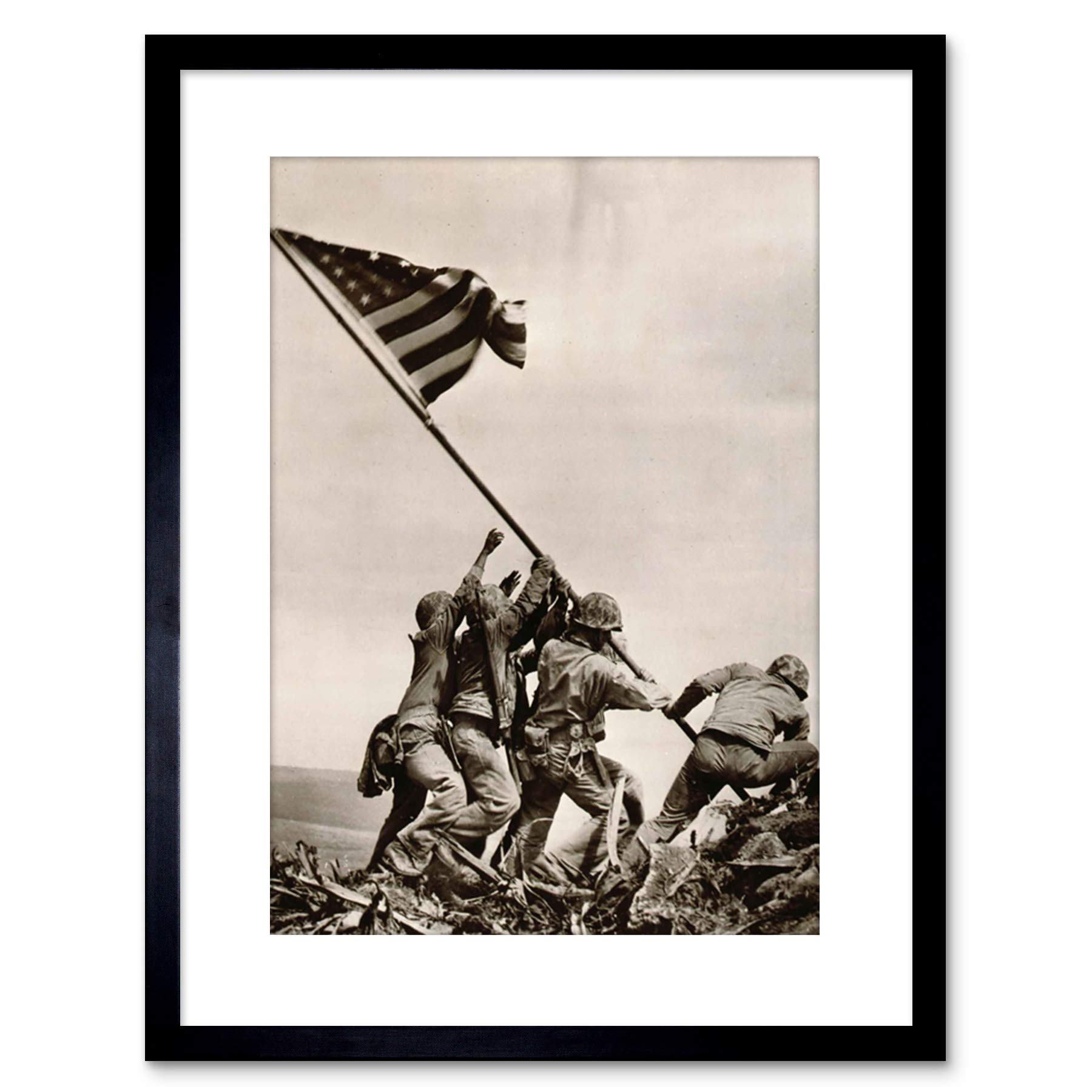 Wee Blue Coo 9x7 '' WAR WWII IWO JIMA STARS STRIPES FLAG FRAMED ART PRINT F97X1916