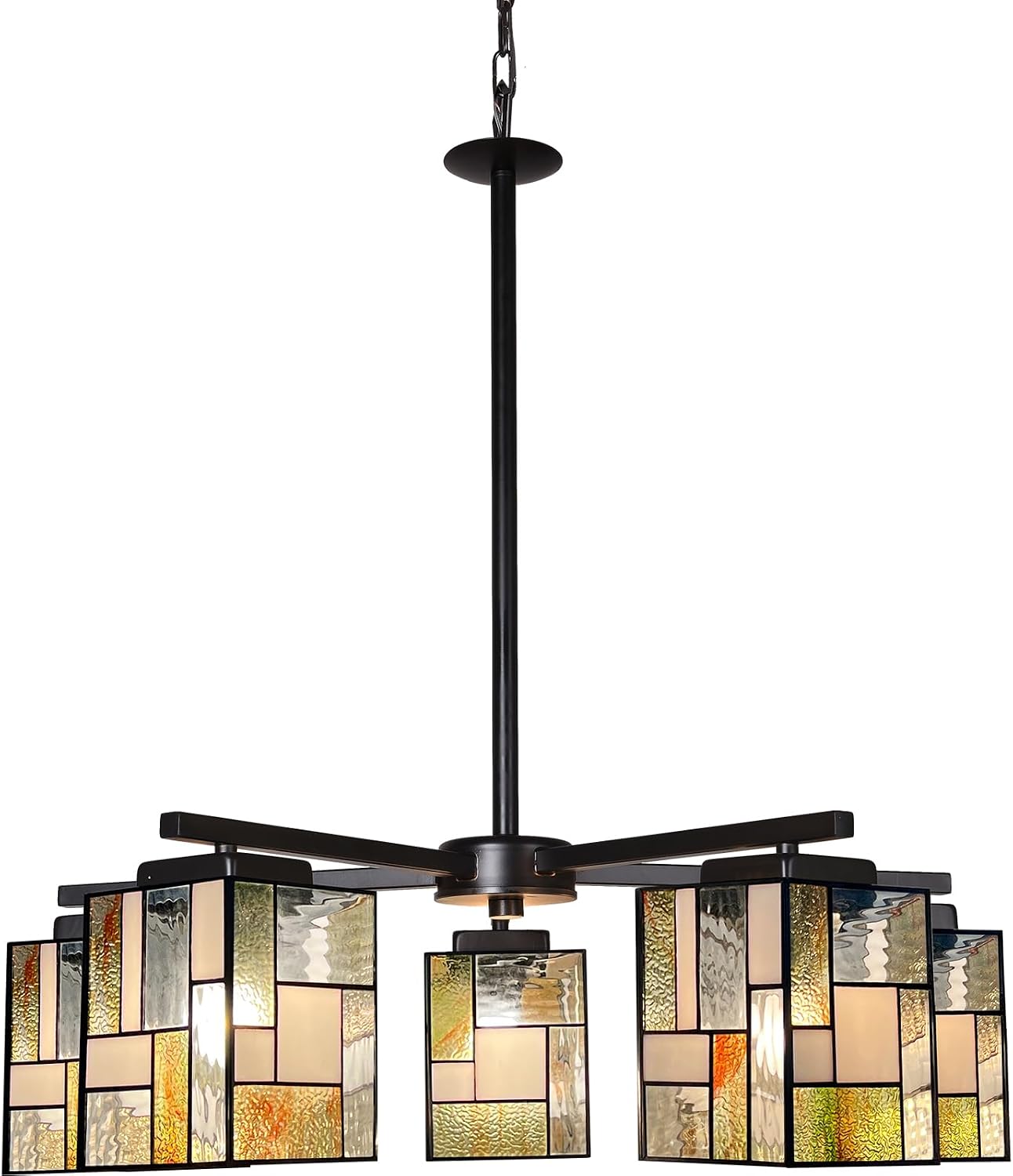 ARTZONE Tiffany Pendant Light Fixture[5 Lights][27''Wide*Adjustable Height] Stained Glass Tiffany Hanging Chandelier for Kitchen Island Dining Room