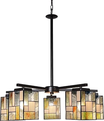 ARTZONE Tiffany Pendant Light Fixture[5 Lights][27Wide*Adjustable Height] Stained Glass Tiffany Hanging Chandelier for Kitchen Island Dining Room