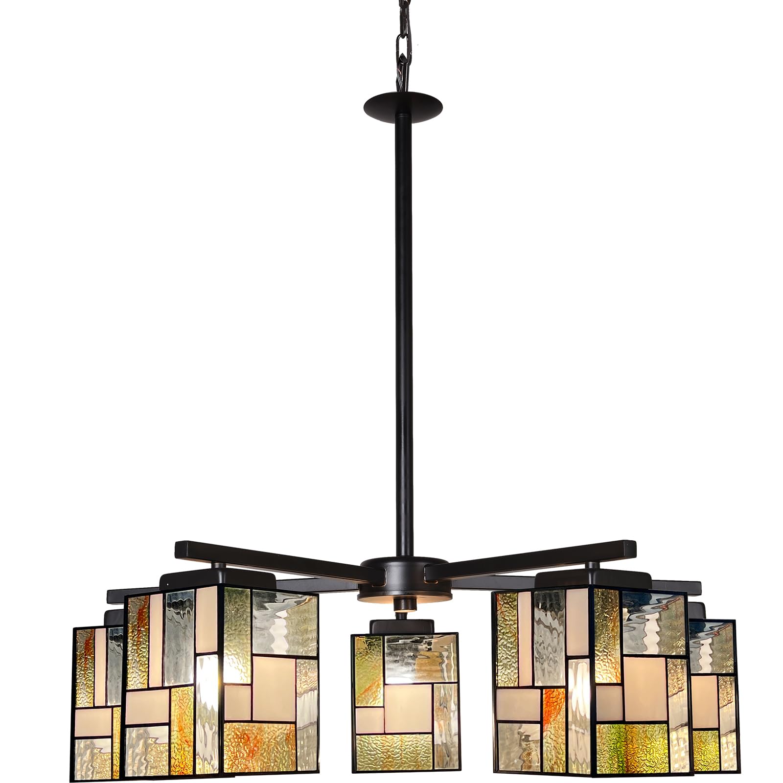 ARTZONE Tiffany Pendant Light Fixture[5 Lights][27''Wide*Adjustable Height] Stained Glass Tiffany Hanging Chandelier for Kitchen Island Dining Room