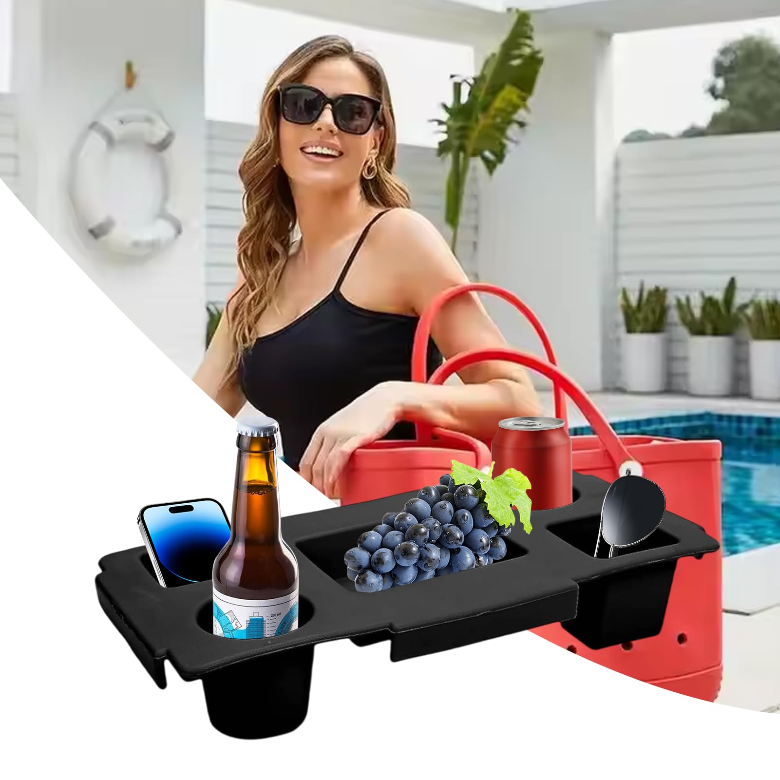 Organizador para Bolsa de Playa Bandeja para Bocadillos con Portavasos para | Organizador Con Ajuste Y Soporte Para Móvil Para Aventuras Familiares Al Aire Libre