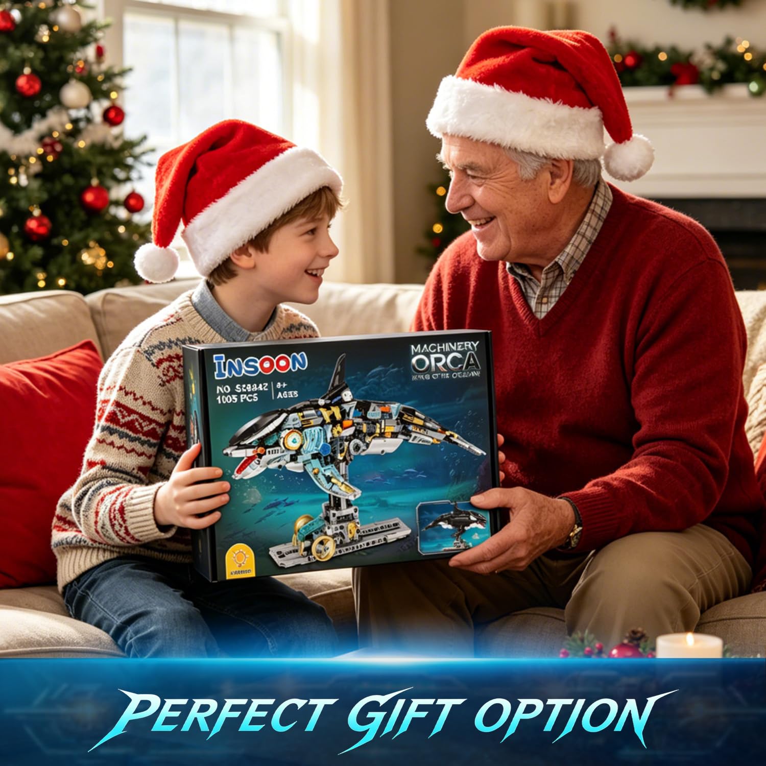 INSOON Orca Meccanica Set di Costruzione STEM per Bambini 12+ | Kit costruzione orca con meccanismo a manovella, gioco marino STEM, regalo di compleanno e Natale per bambini e adulti