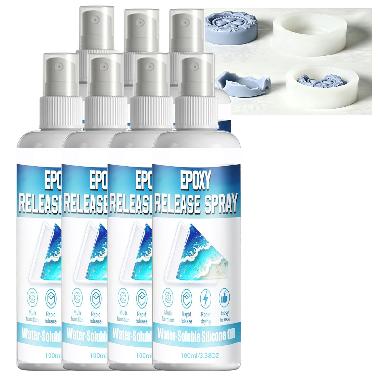 Spray di rilascio dello stampo epossidico con pennello, agente di rilascio del silicone ad asciugatura rapida per resina, candela, sapone, colata di cemento e gesso, lubrificante (7PCS)