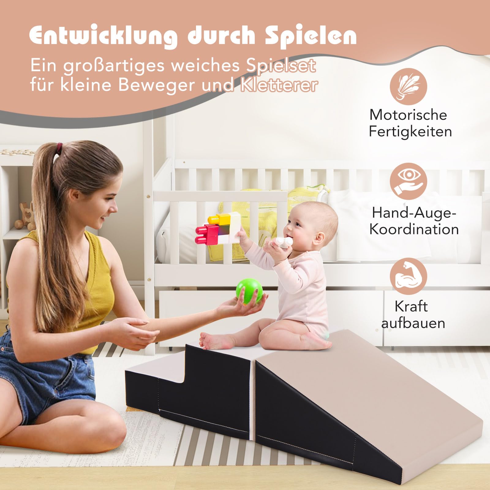 COSTWAY 2 TLG. Schaumstoff Bausteine Kinder, Softbausteine zum Toben und Klettern, Riesenbausteine aus Schaumstoff, Großbausteine Bauklötze für Baby & Kleinkinder (Grau)